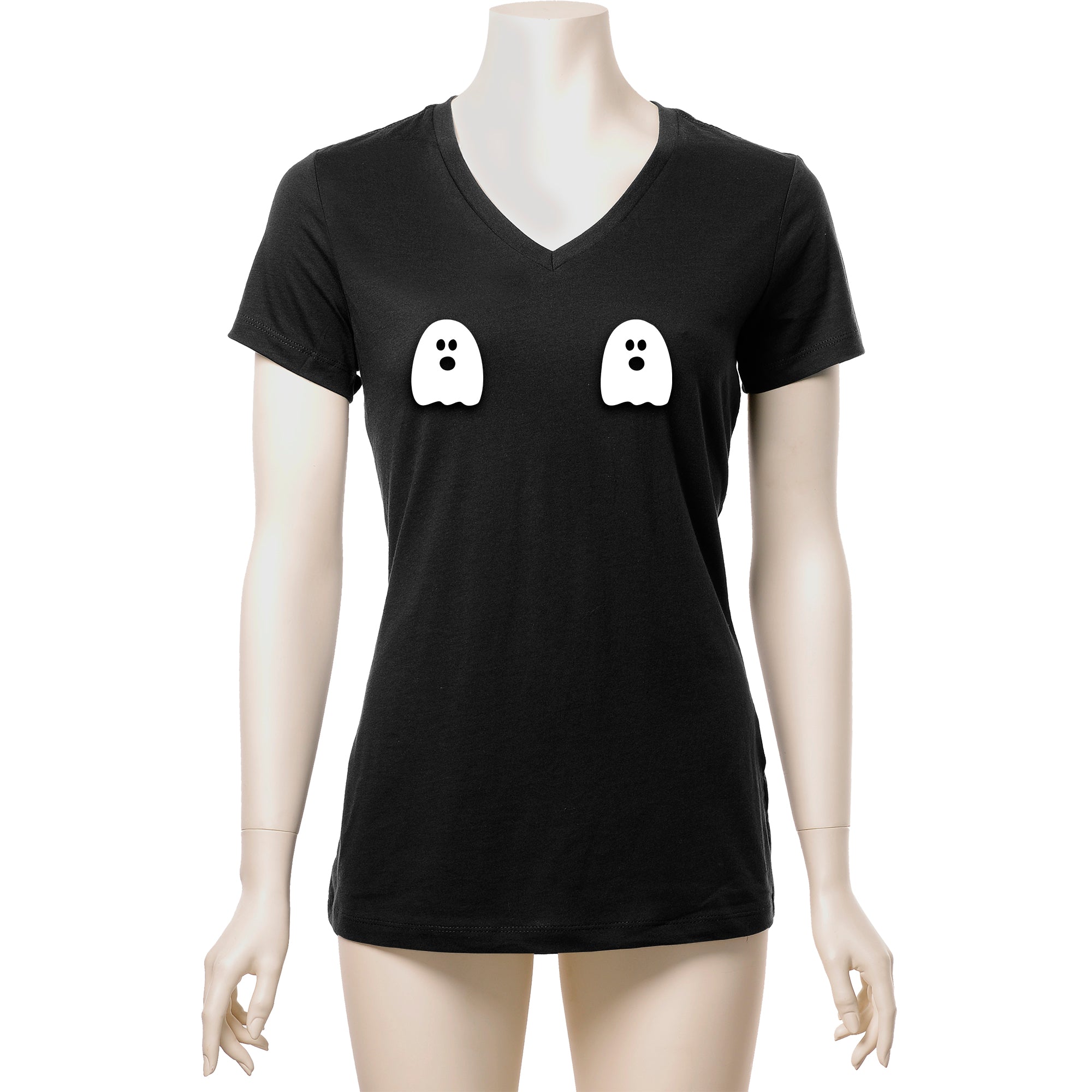 Halloween Glow in the Dark Ghost Boobies Tee V-Neck Tee Shirt 100% Cotton