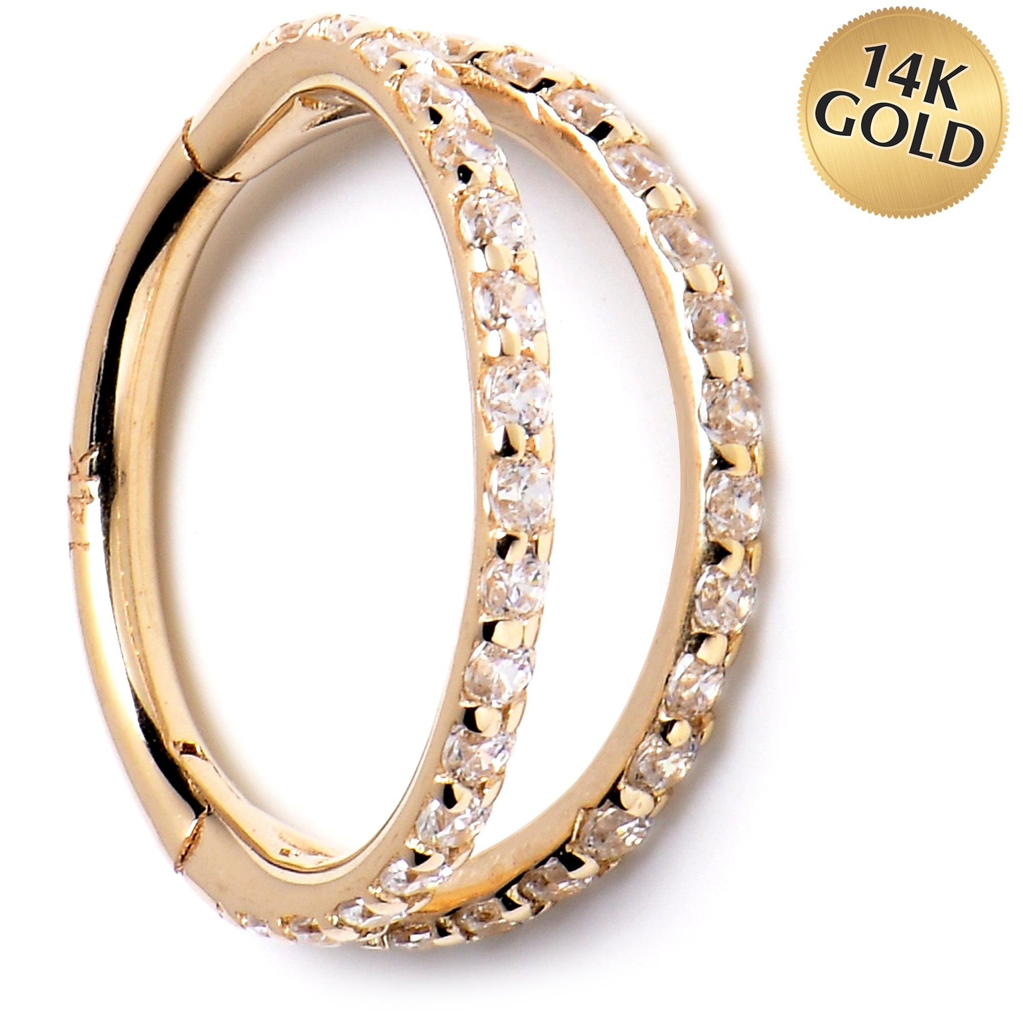 16G 3/8 Solid 14K Yellow Gold Clear CZ Gem Hinged Segment Ring