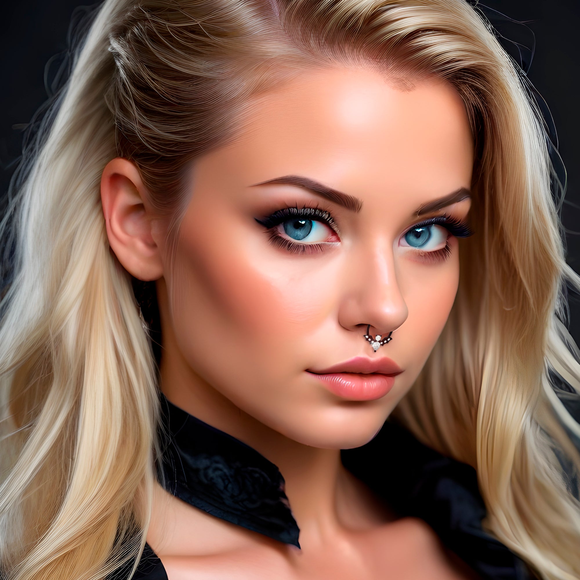 16G 3/8 Clear Gem Black Bat Halloween Hinged Segment Ring