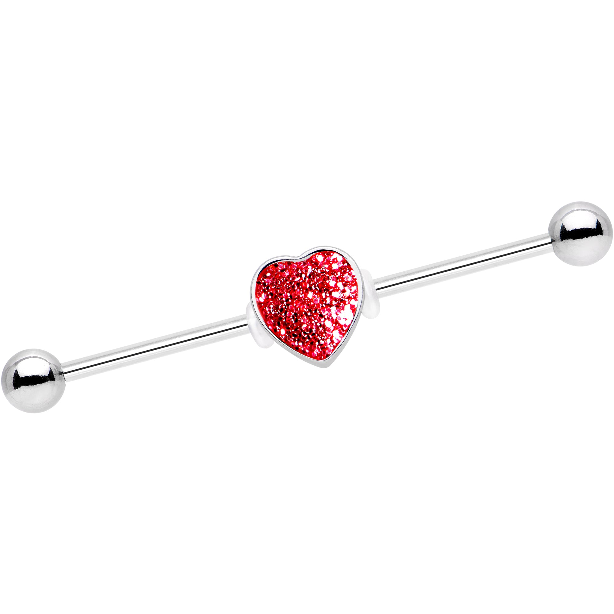 14 Gauge Red Glitter Heart Industrial Barbell 38mm