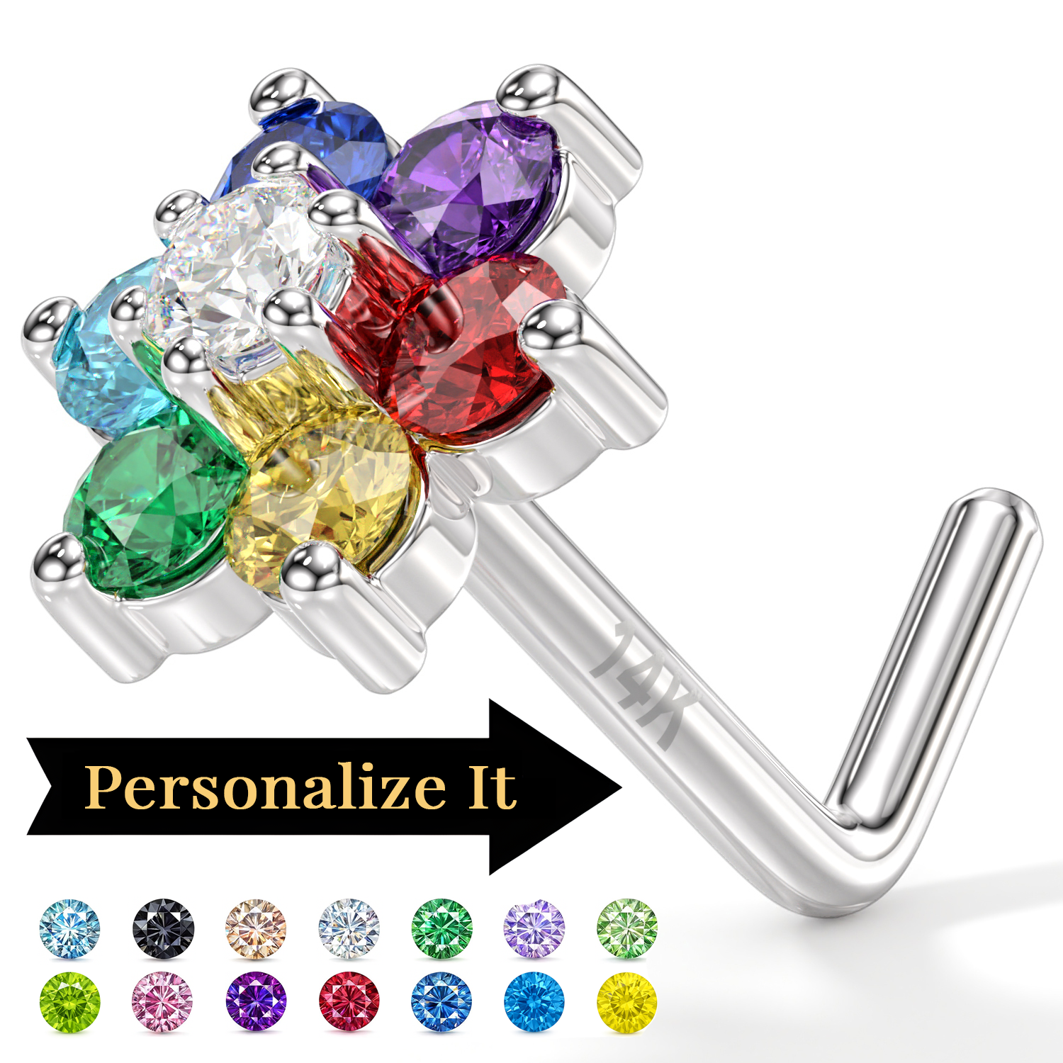 14K Gold Nose Ring with Customizable Flower