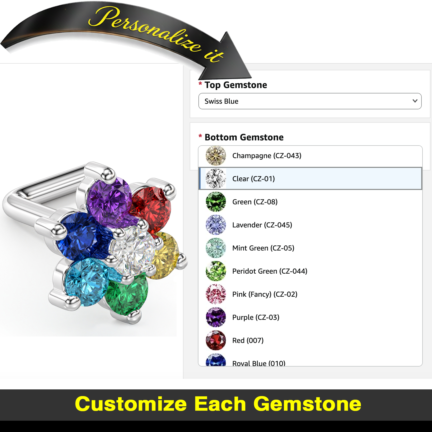 14K Gold Nose Ring with Customizable Flower