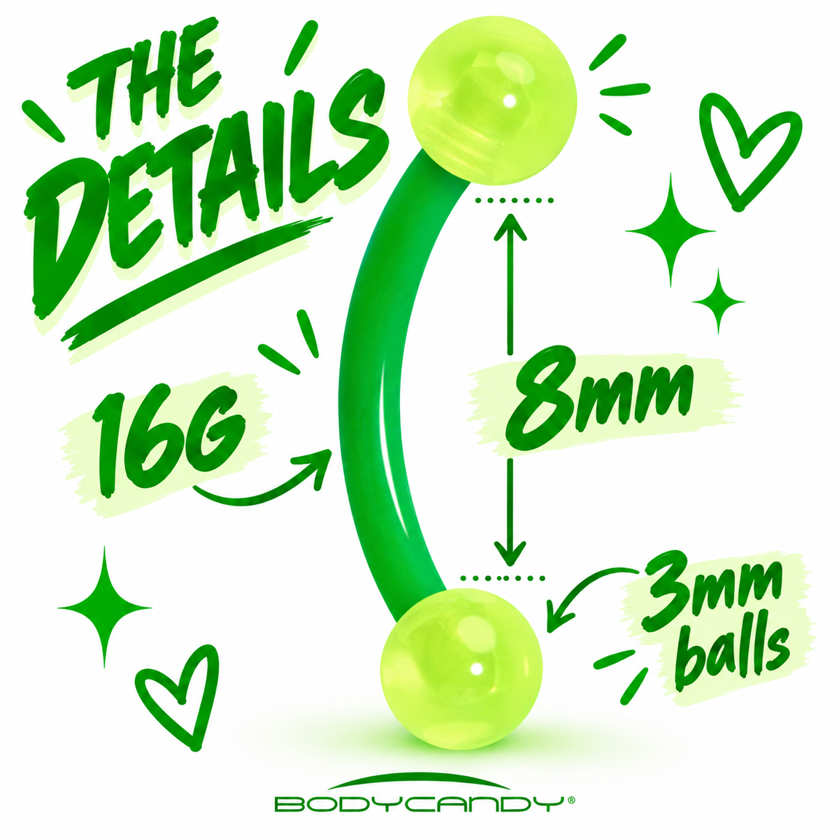 16G 5/16 Acrylic Ball Bioflex Green Flexible Eyebrow Ring