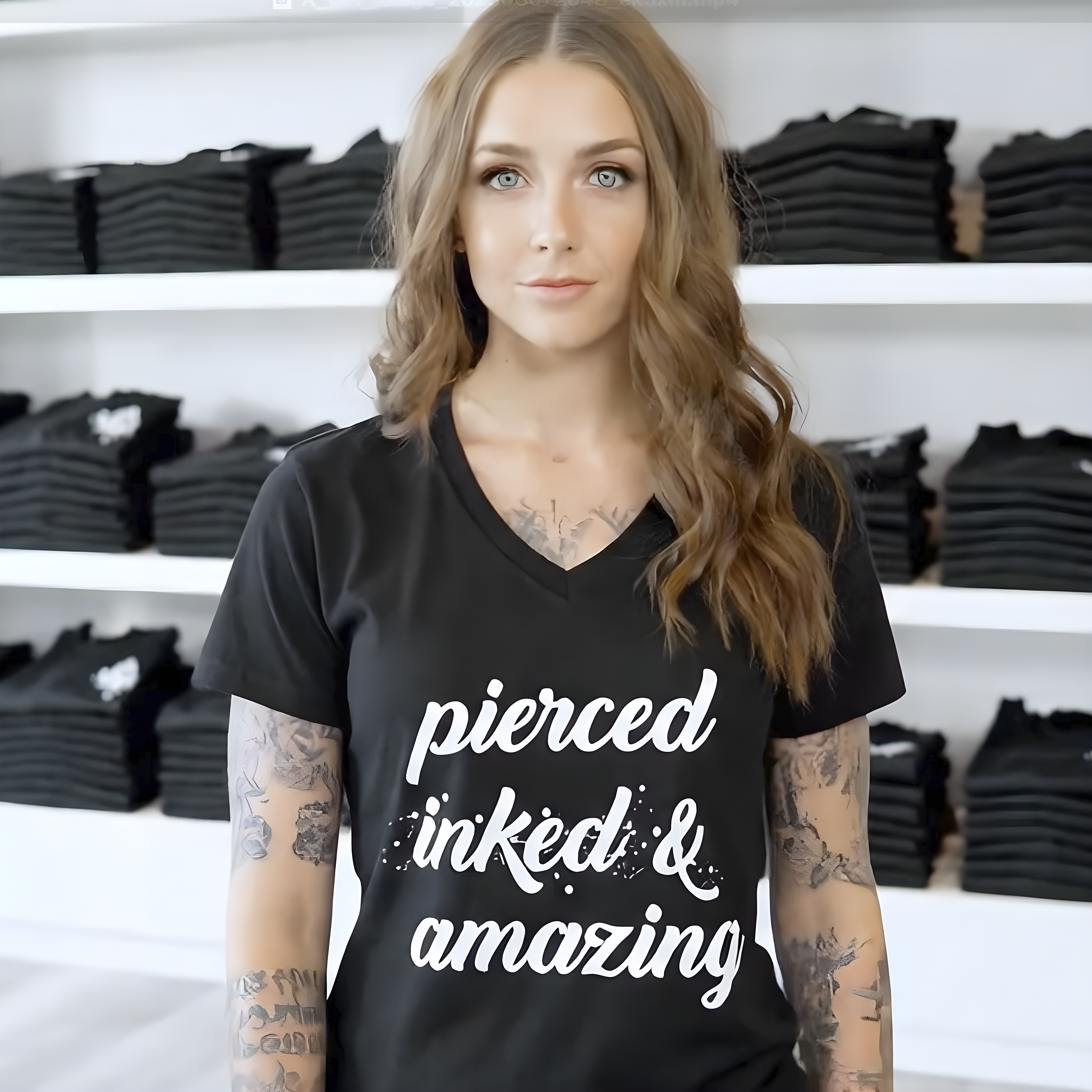 Pierced Inked & Amazing Black Tapered V-Neck Tee Shirt
