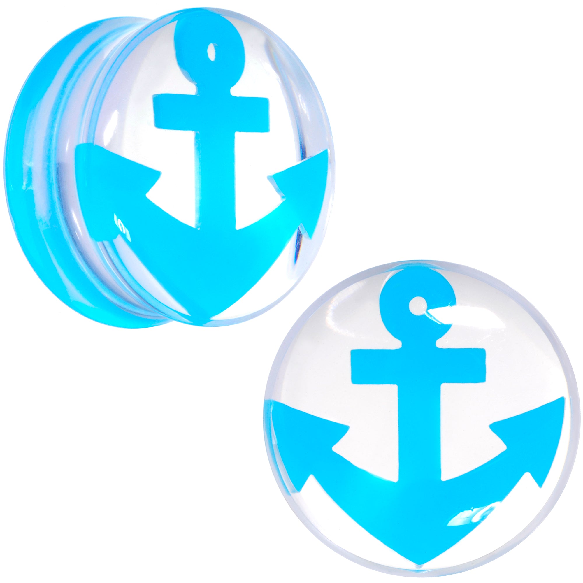 Clear Acrylic Double Flare Blue Turquoise Anchor Saddle Plug Set 18mm - 20mm