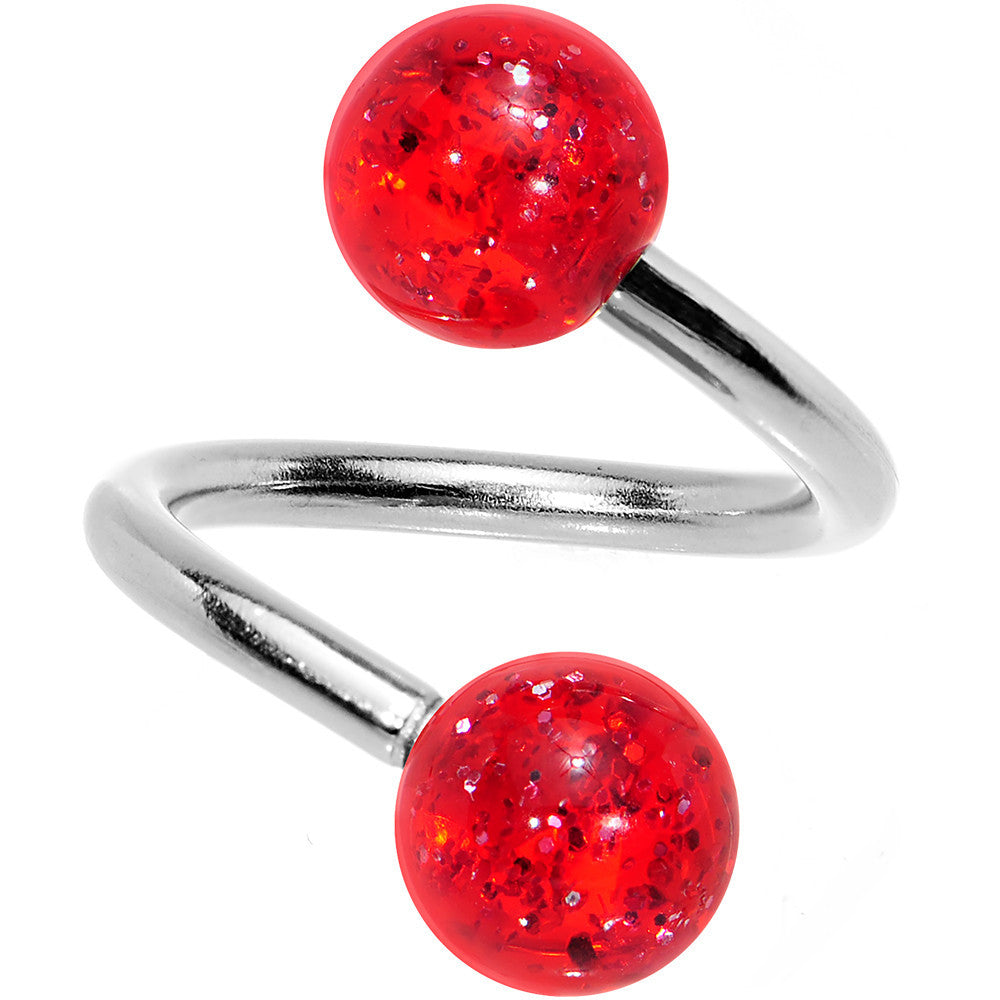 Ruby Red Glitter Spiral Belly Button Ring