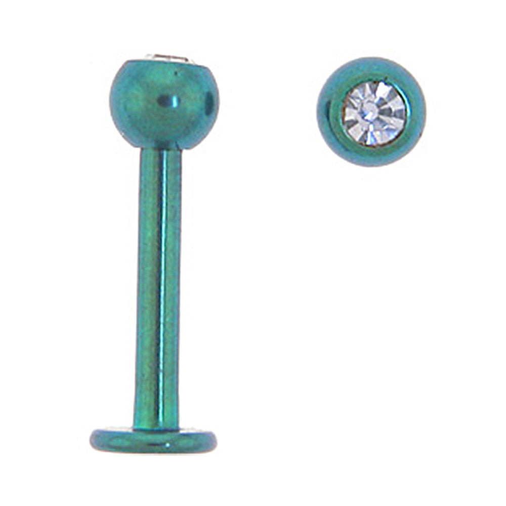 Solid Titanium Single Gem Lake Blue Labret 3/8