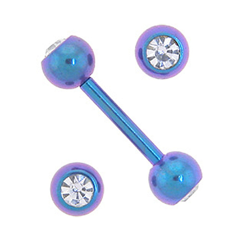 Solid Titanium Double Gem Dream Blue Purple Barbell 5/16-4mm