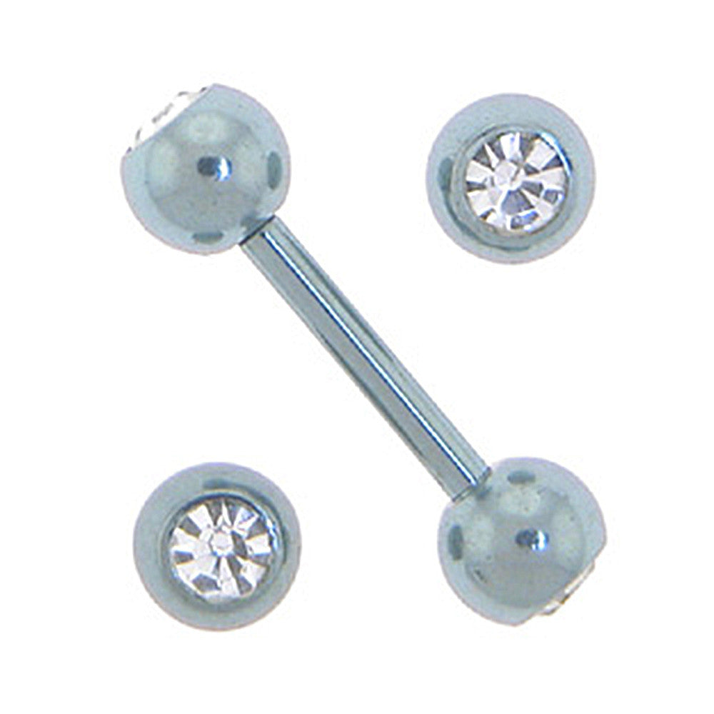 Solid Titanium Double Gem Light Blue Barbell 5/16-4mm
