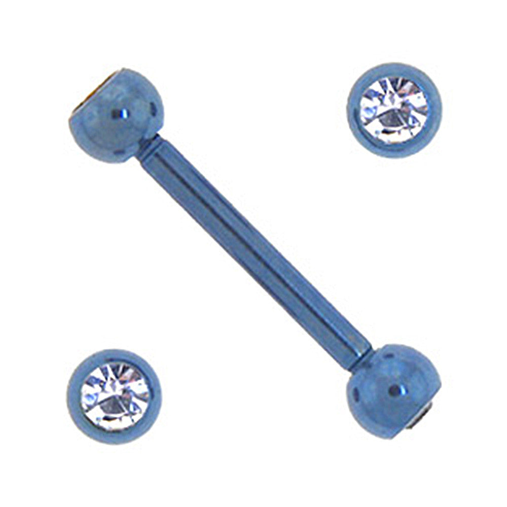 Solid Titanium Double Gem Cobalt Blue Barbell 5/16-3mm