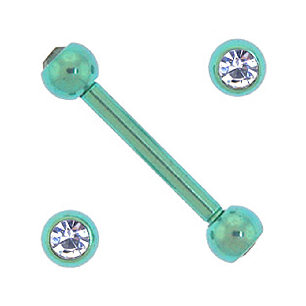 Solid Titanium Double Gem Green Barbell 5/16-3mm