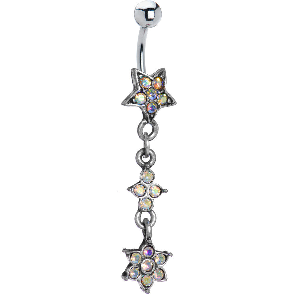 Antique Silver Aurora Flourishing Star Dangle Belly Ring