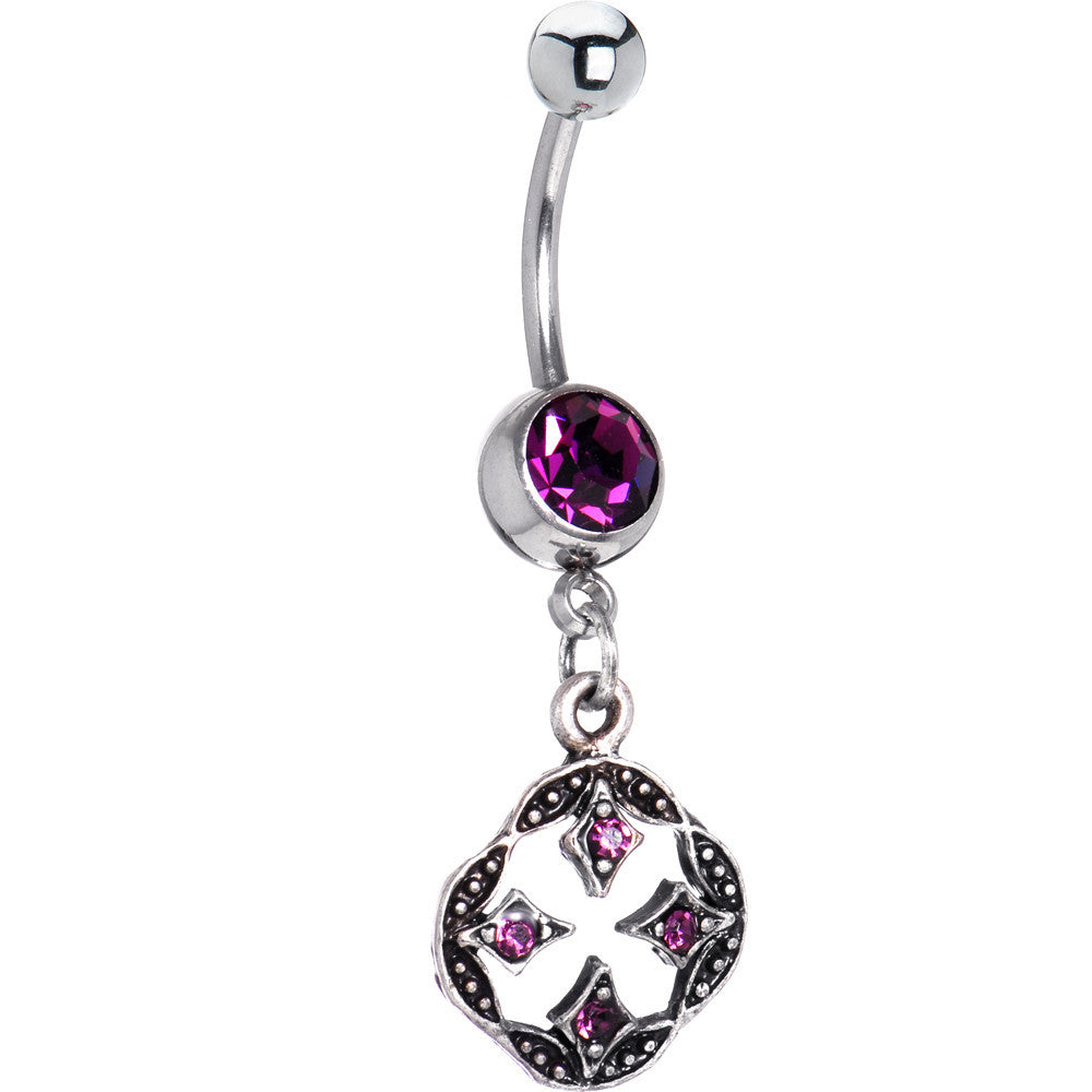 Mystical Violet Gem Dangle Banana Belly Ring