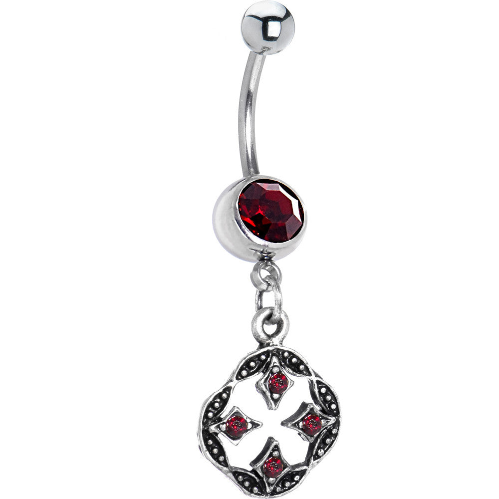 Mystical Siam Red Gem Dangle Banana Belly Ring