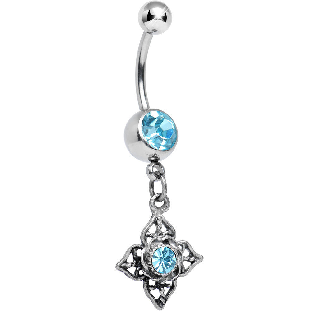 Full Bloom Solar Blue Gem Dangle Belly Ring