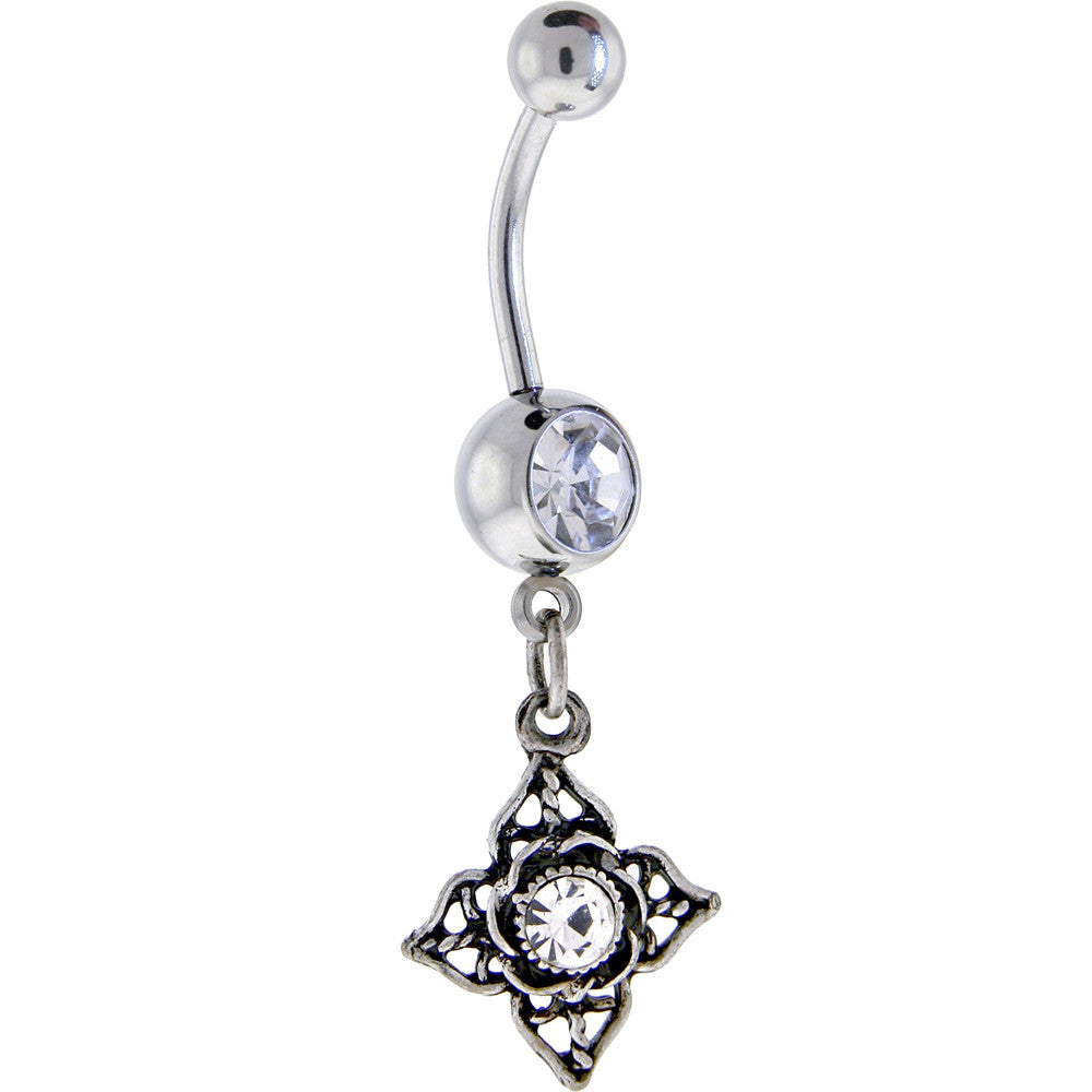 Full Bloom Crystalline Gem Dangle Belly Ring