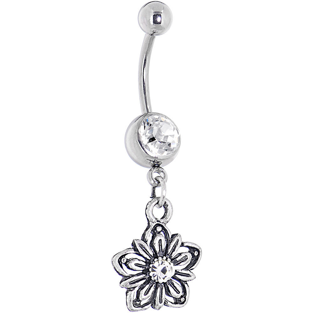 Gerber Daisy Flower Crystalline Gem Dangle Belly Ring