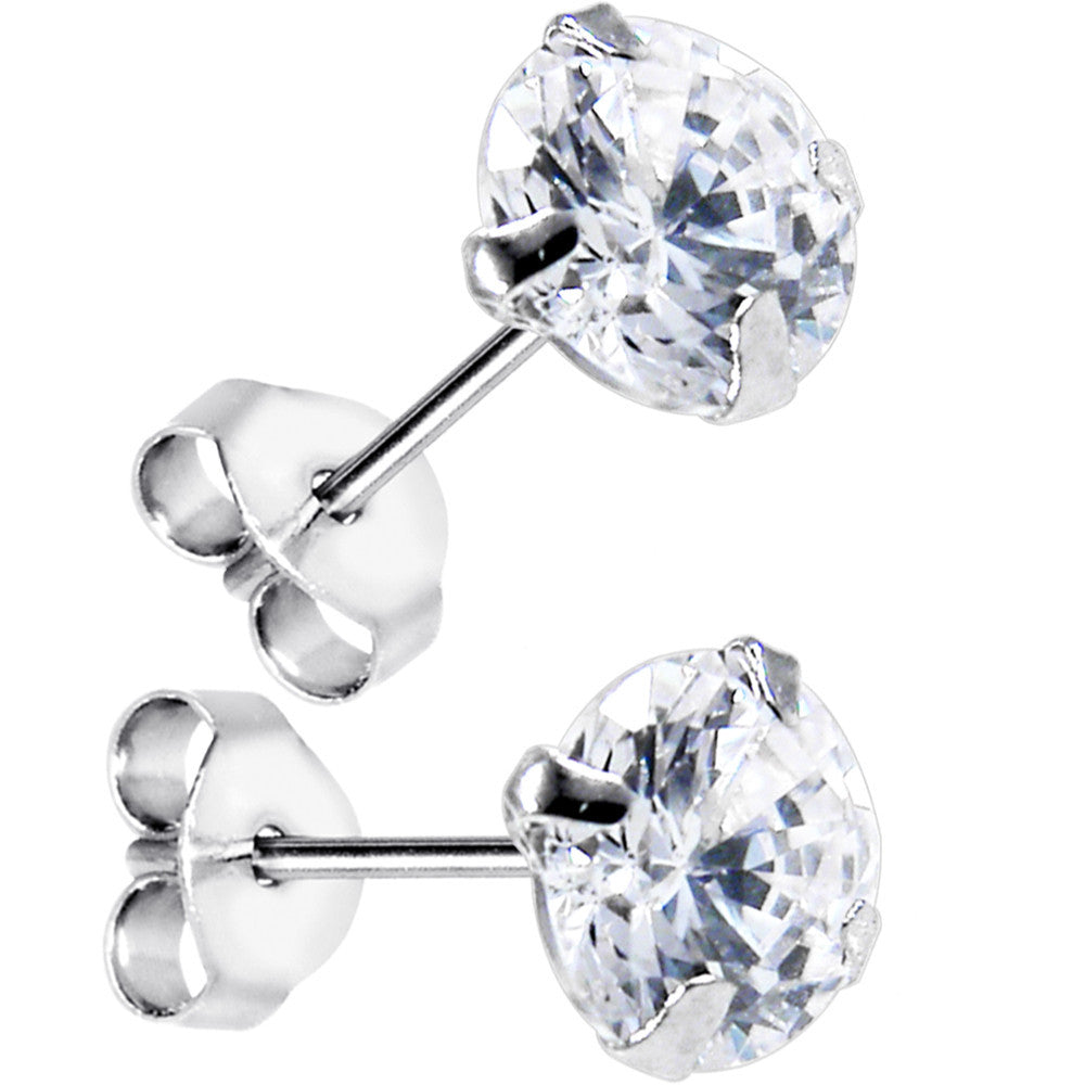 14kt White Gold .47 Carat Cubic Zirconia Solitaire Stud Earrings