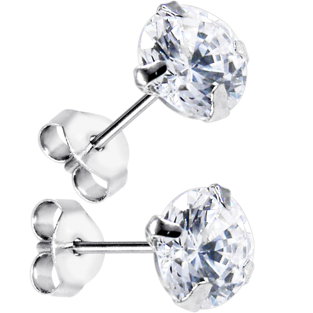 14k White Gold .47 Carat Cubic Zirconia Solitaire Stud Earrings
