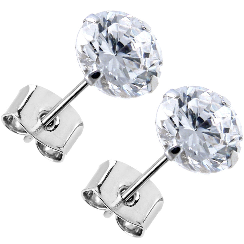 14kt White Gold .80 Carat Cubic Zirconia Solitaire Stud Earrings