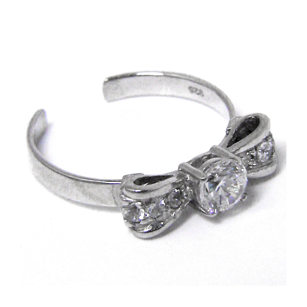Sterling Silver 925 Cubic Zirconia Bow Solitaire Toe Ring