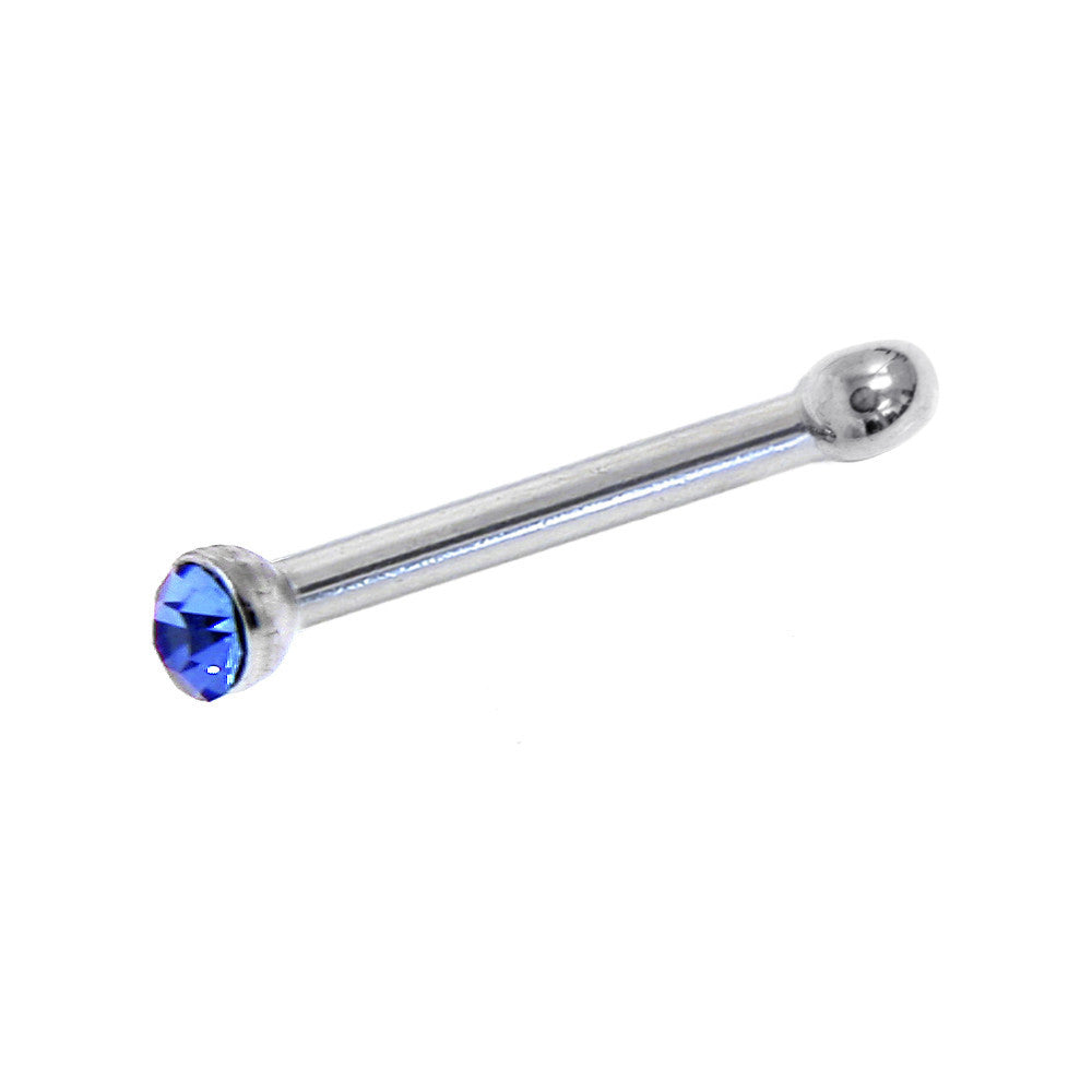 20G Stainless Steel Sapphire Blue Gem Micro Nose Bone