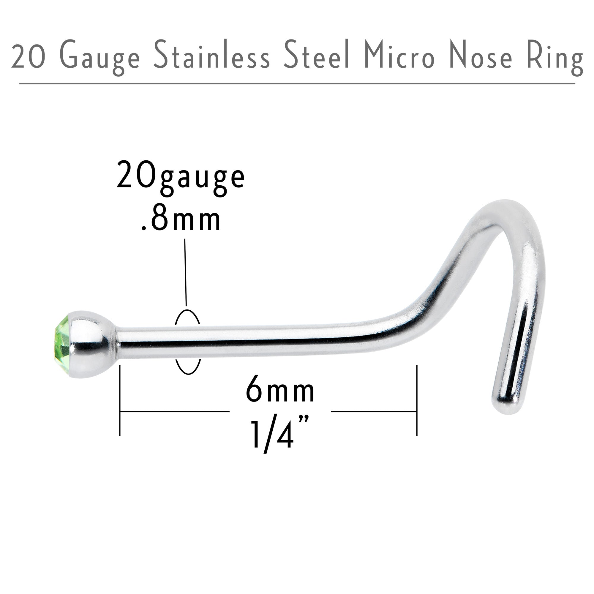 20G Stainless Steel Green Gem Micro Nose Ring Twister