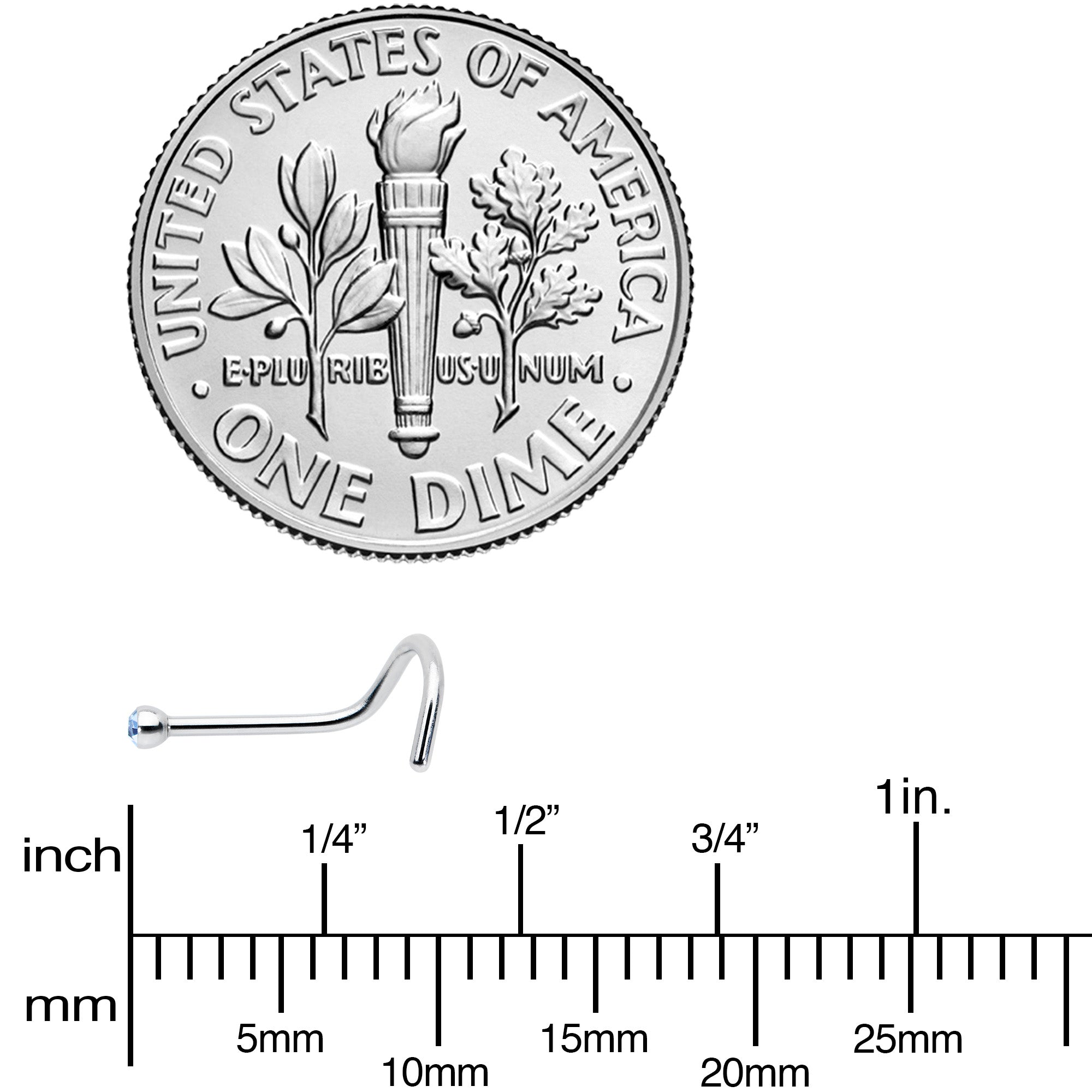 20G Stainless Steel Light Blue Gem Micro Nose Ring Twister