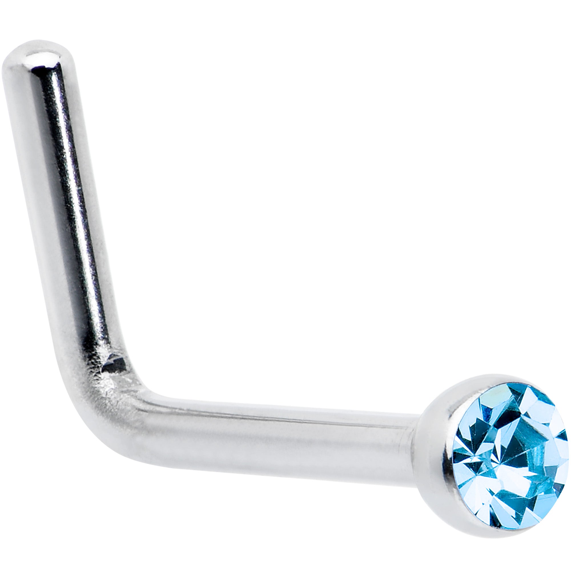 20G Stainless Steel Light Blue Gem Micro Nose Ring L-Shaped