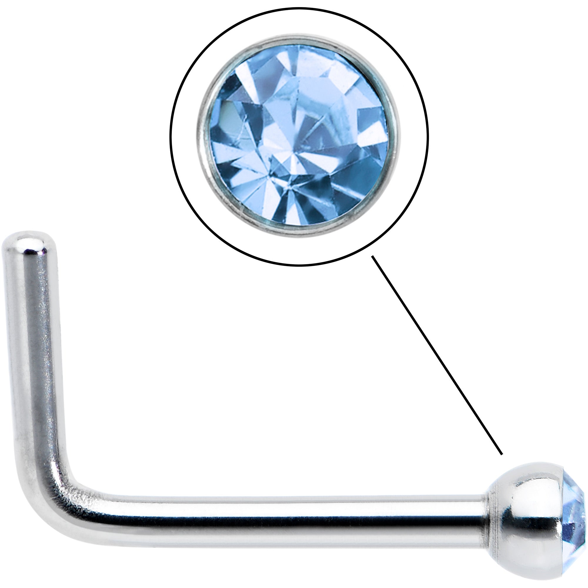 20 Gauge Stainless Steel Light Blue Gem Micro Nose Ring L-Shaped