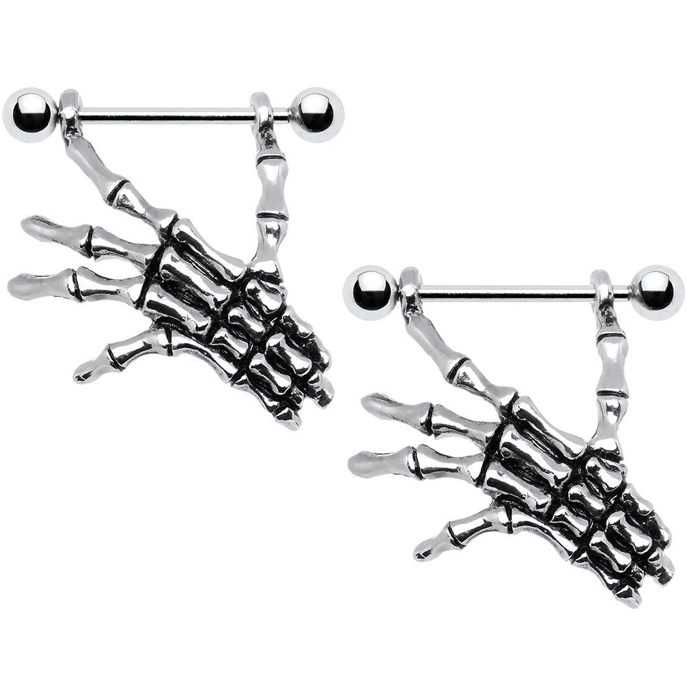 14G 3/4 Skeleton Hand Dangle Nipple Shield Set