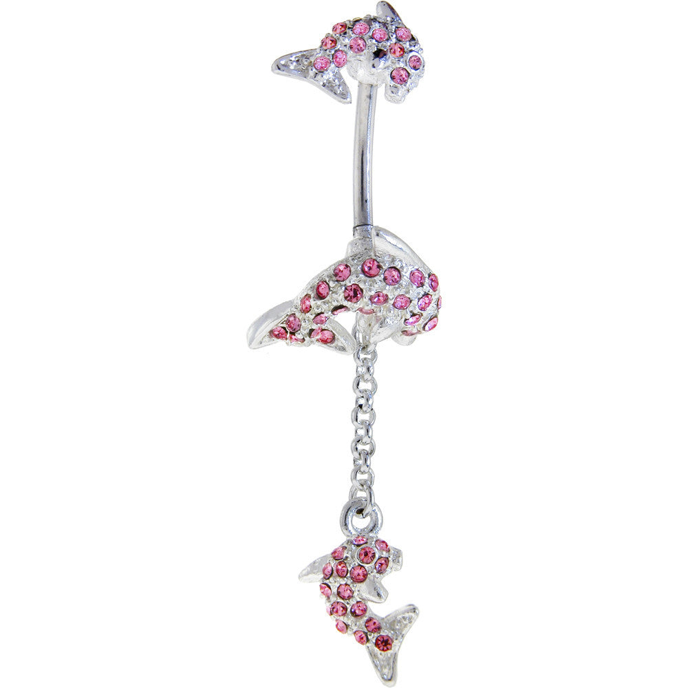 DAZZLING Dolphin TRILOGY Pink Gem Dangle Belly Ring