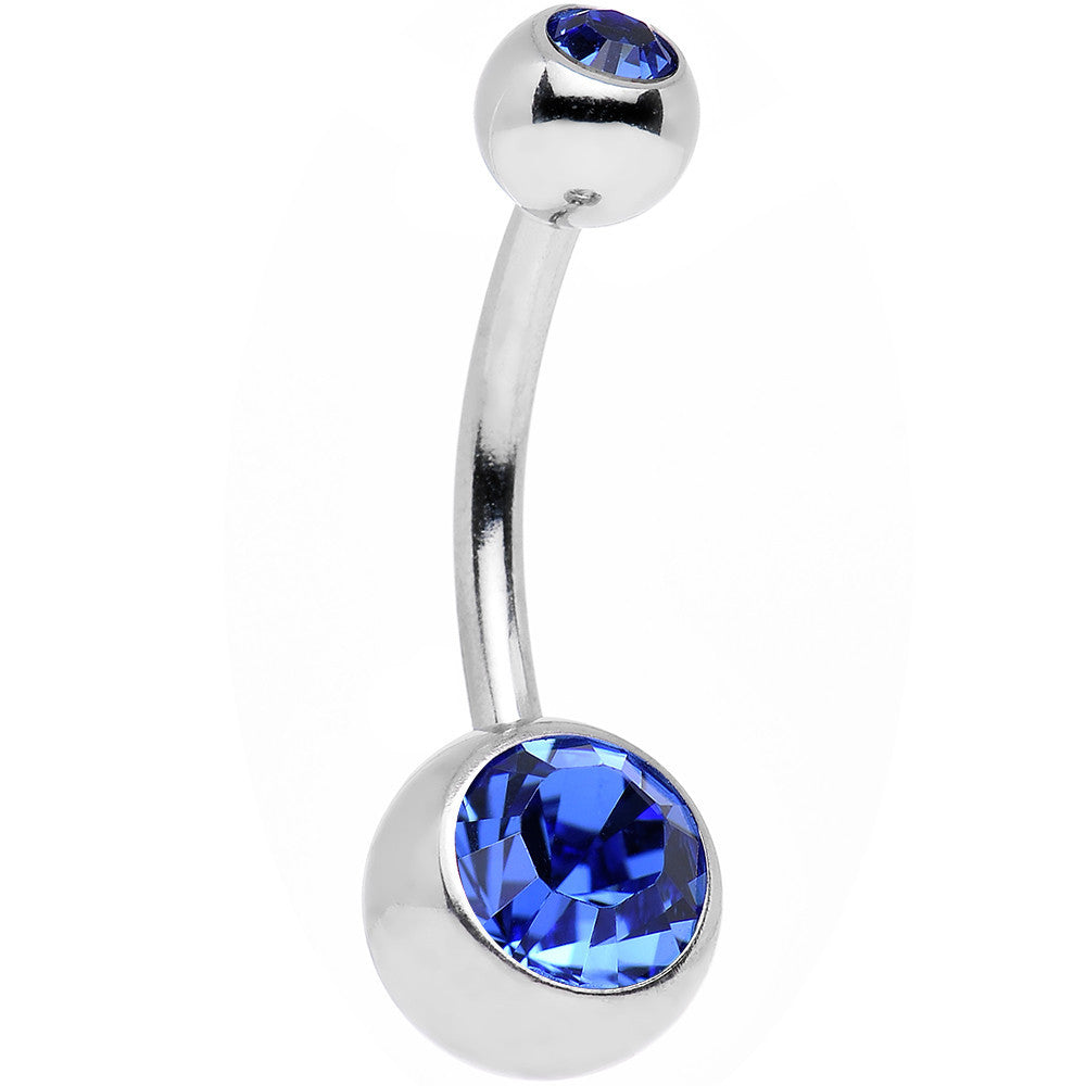 Sapphire Blue Double Gem Belly Ring Created with Crystals