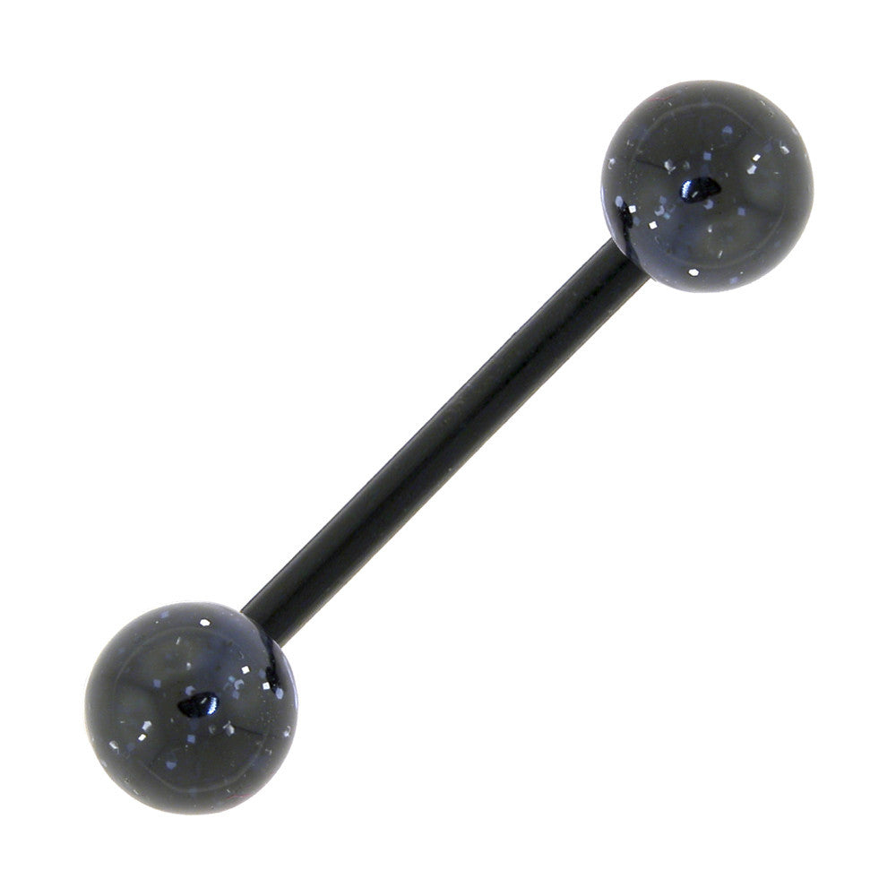 Bioplast Black Glitter Barbell Tongue Ring