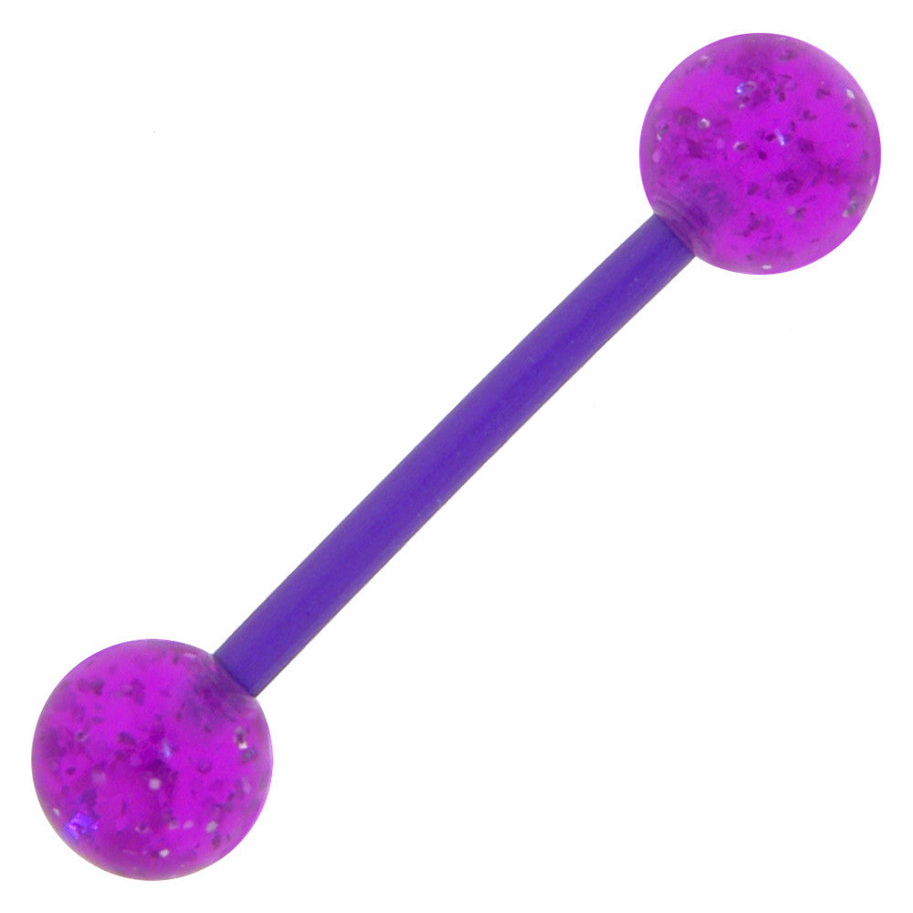Bioplast Purple Glitter Barbell Tongue Ring