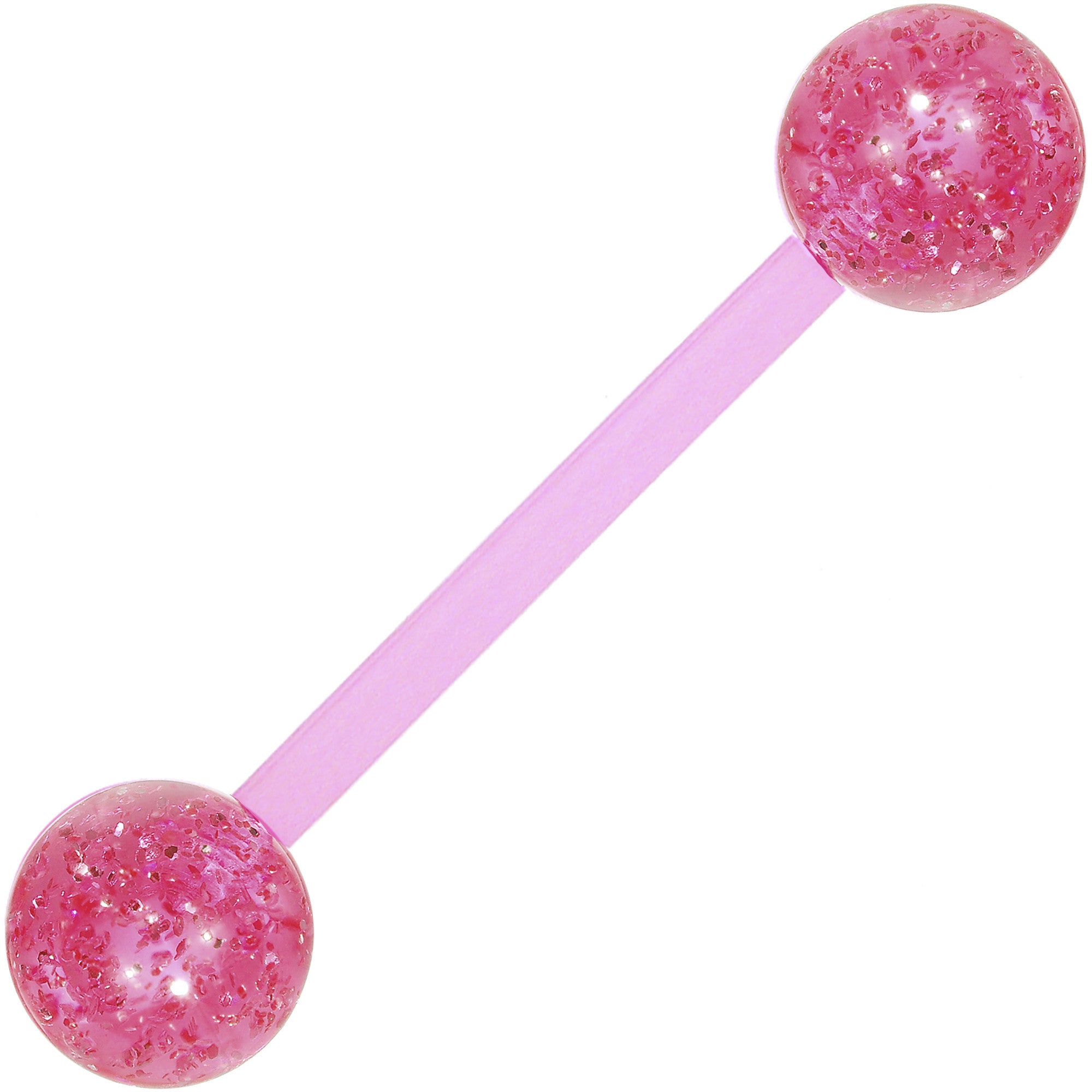 Bioplast Pink Glitter Barbell Tongue Ring