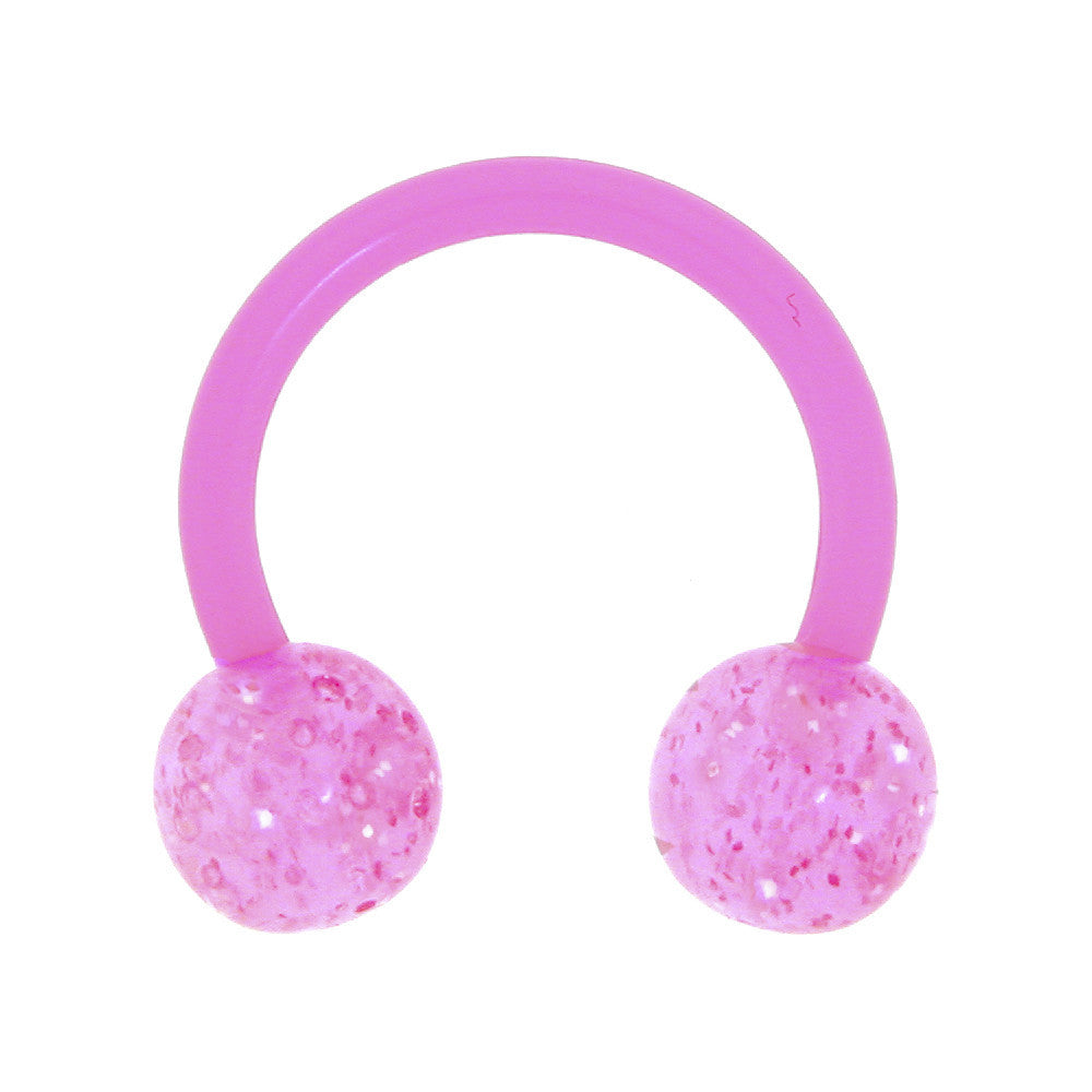 14G 3/8 Bioplast Pink Glitter Ball Horseshoe Circular Barbell