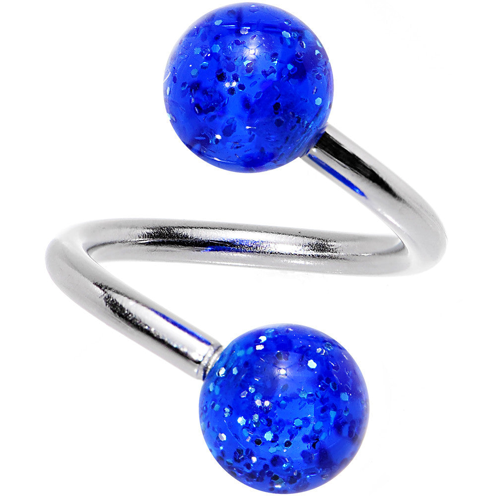 Electric Blue Glitter Spiral Twister Belly Ring