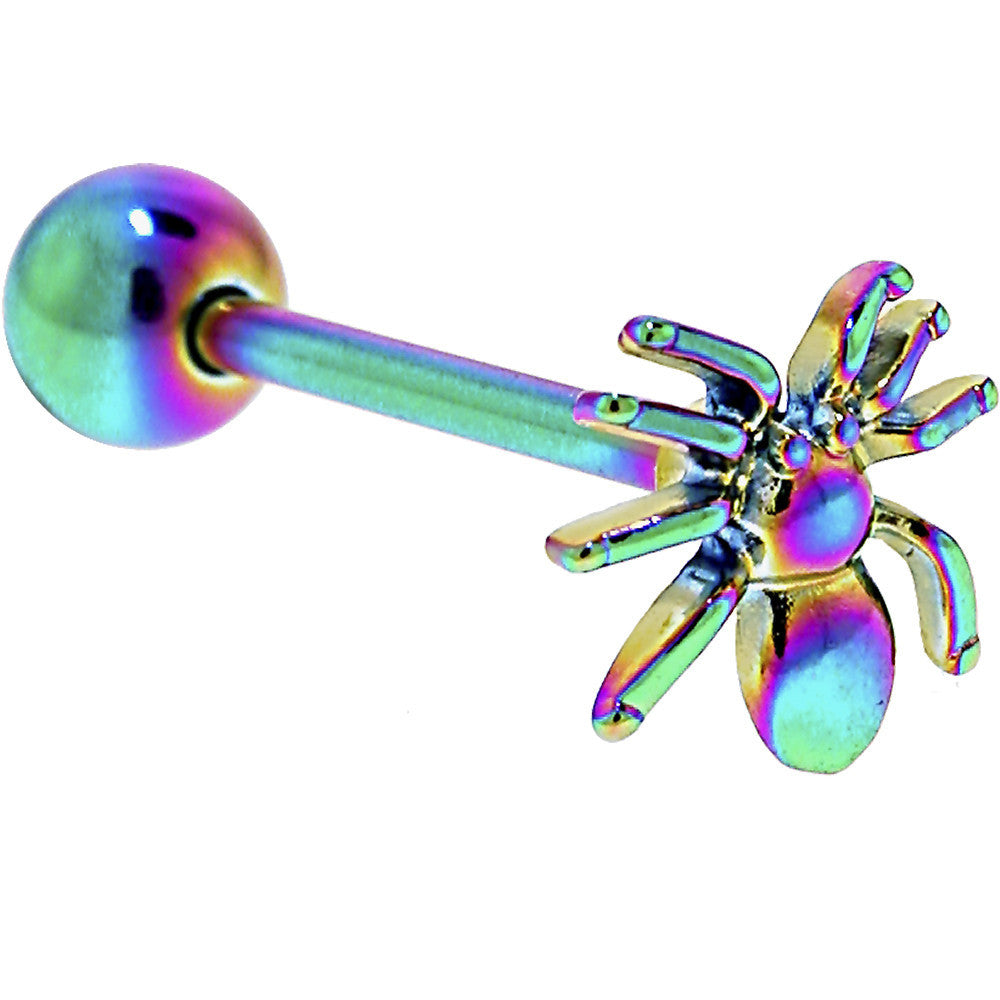 Rainbow Titanium Anodized 3-D Spider Barbell Tongue Ring