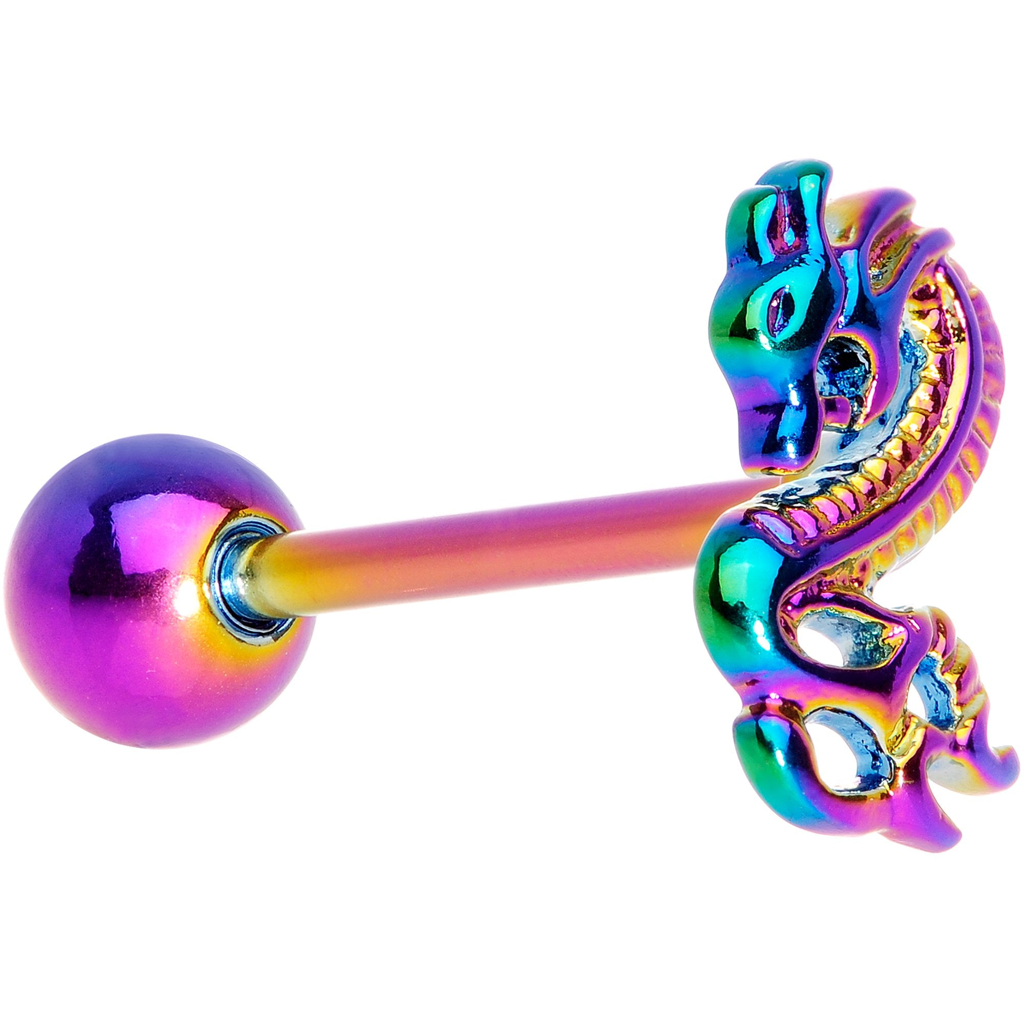 Rainbow Titanium Anodized 3-D Dragon Barbell Tongue Ring