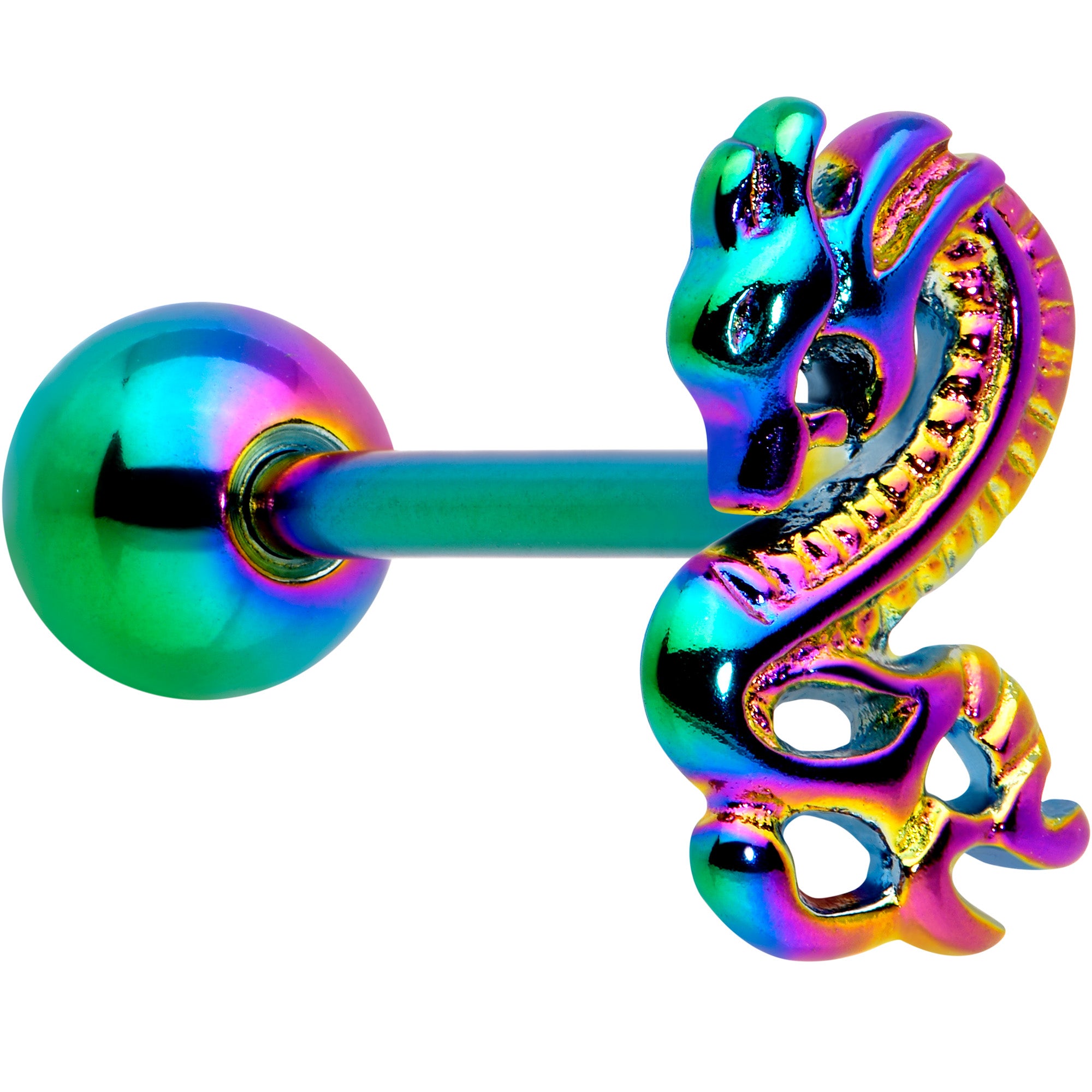 Rainbow Titanium Anodized 3-D Dragon Barbell Tongue Ring