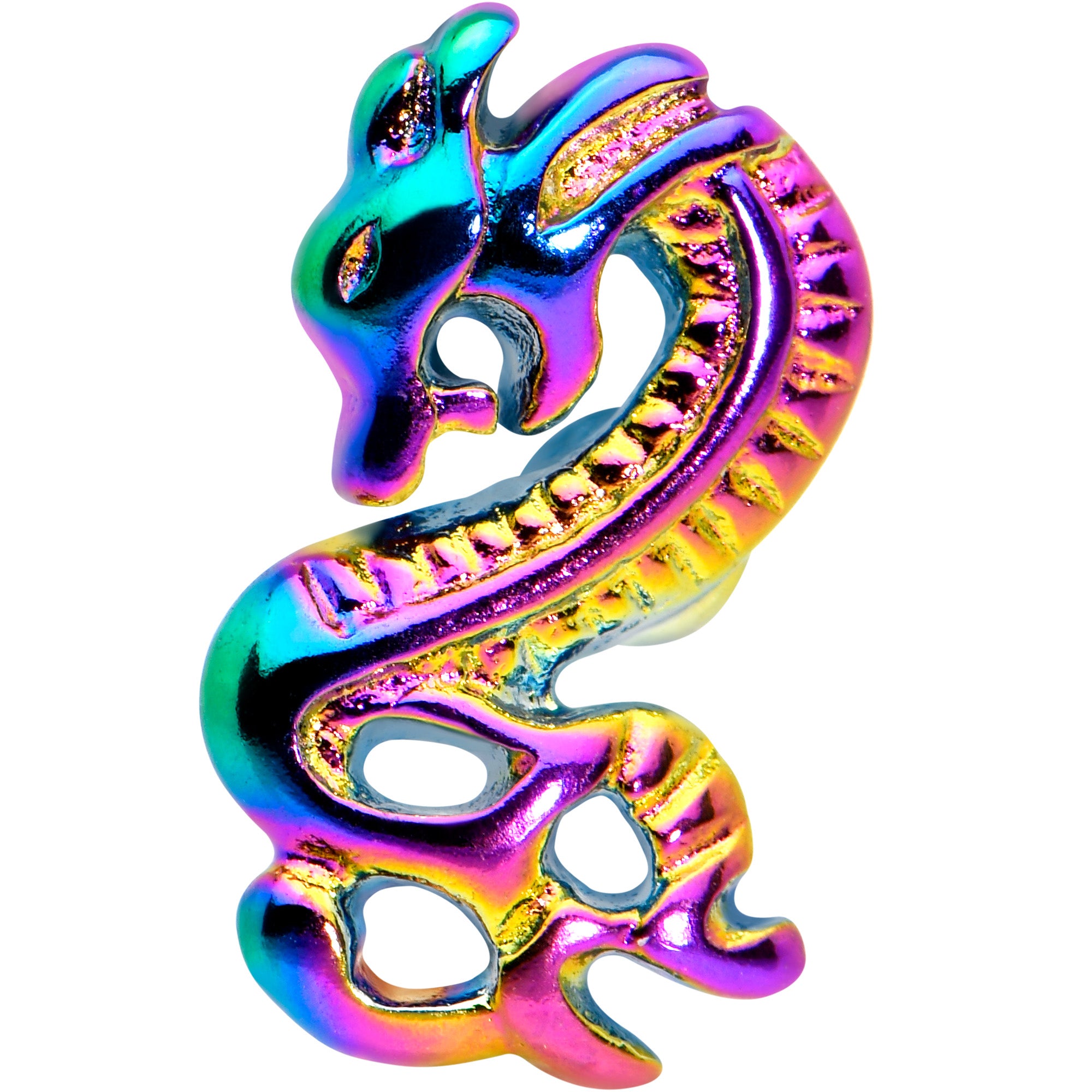 Rainbow Titanium Anodized 3-D Dragon Barbell Tongue Ring