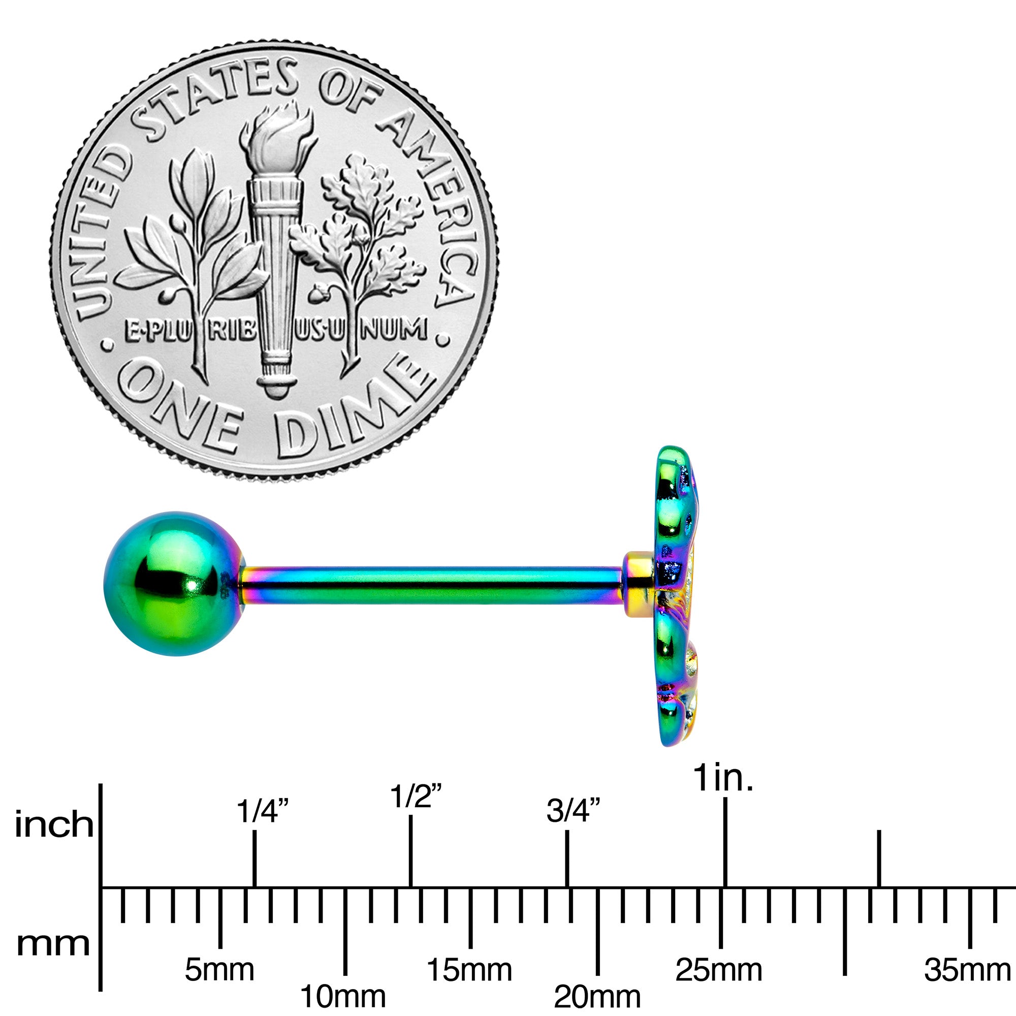 Rainbow Titanium Anodized 3-D Dragon Barbell Tongue Ring