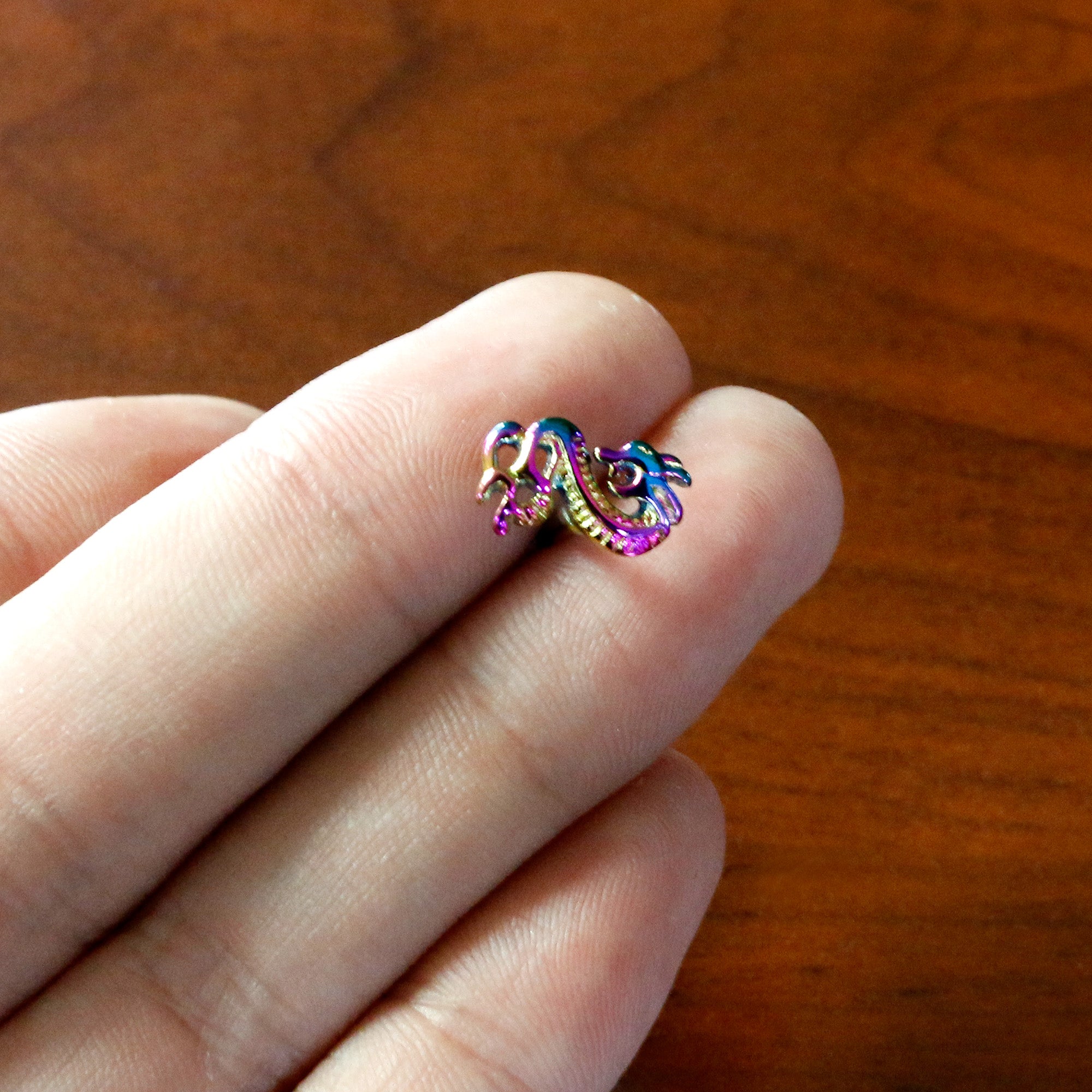 Rainbow Titanium Anodized 3-D Dragon Barbell Tongue Ring