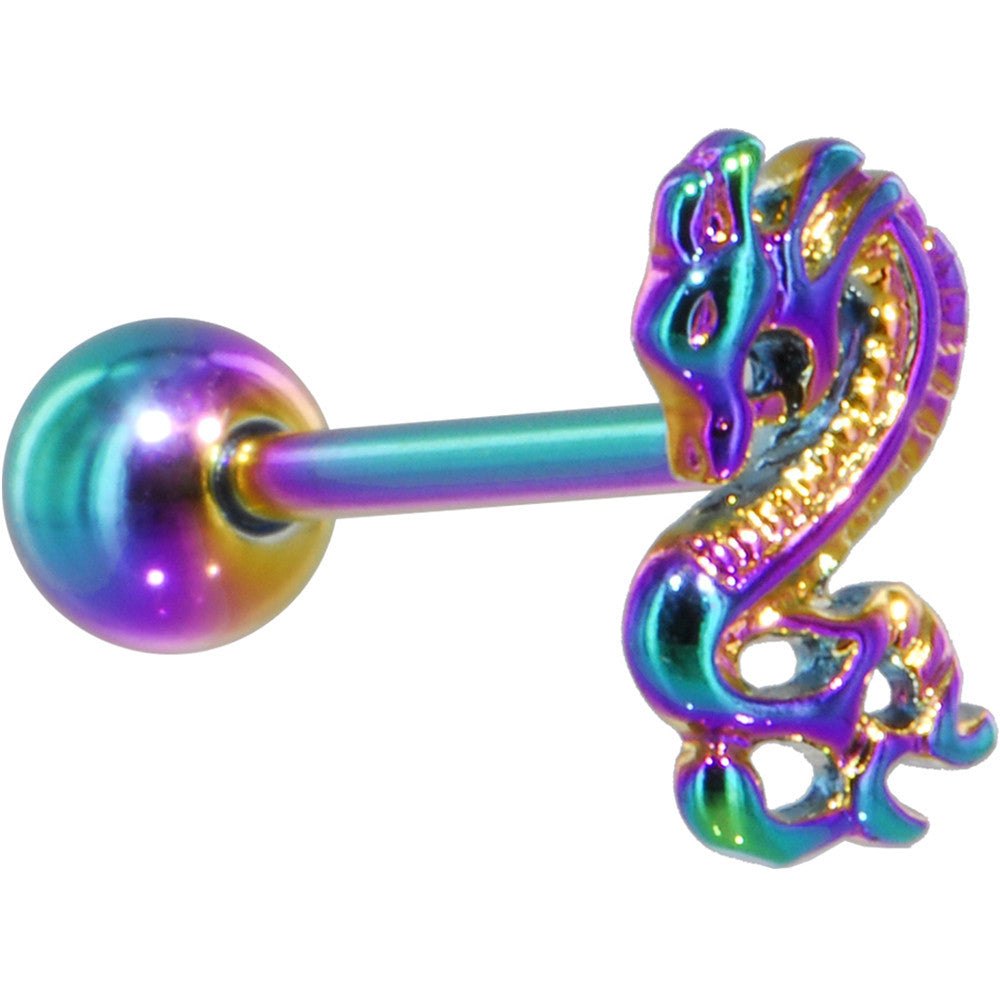 Rainbow Titanium Anodized 3-D Dragon Barbell Tongue Ring