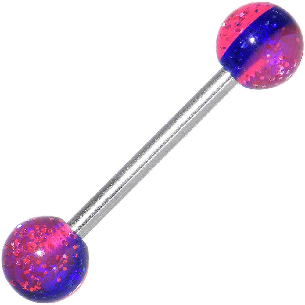 High Ball Blue Stripe Glitter Barbell Tongue Ring