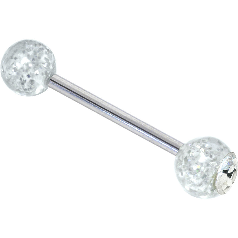 Crystalline Gem Clear Acrylic Ball Glitter Barbell Tongue Ring