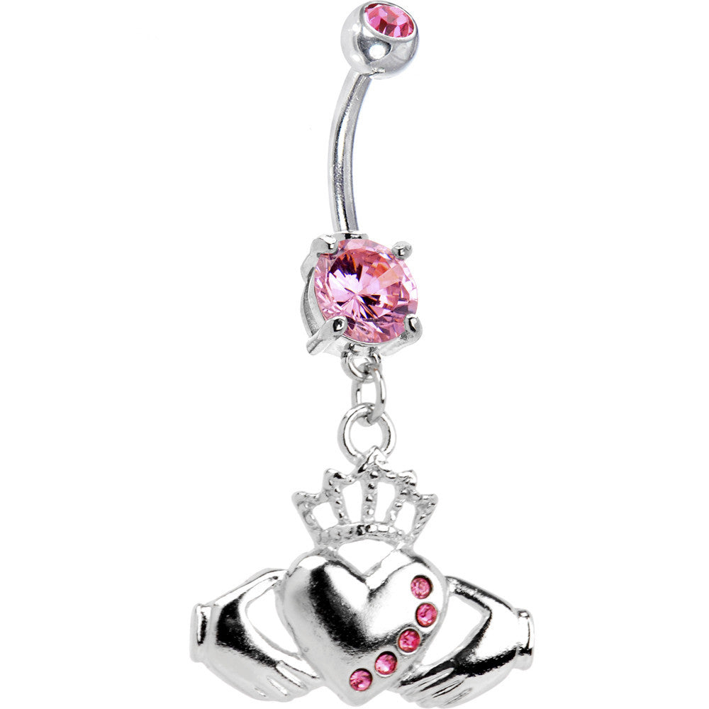 Passion Pink Gem No. 3 Irish Claddagh Belly Ring