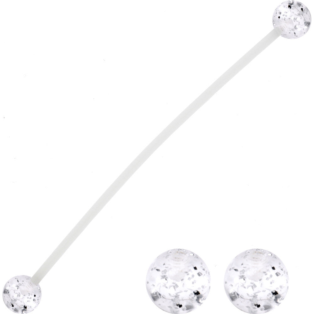 Pregnant Belly Button Ring With Clear Glitter UV Ends