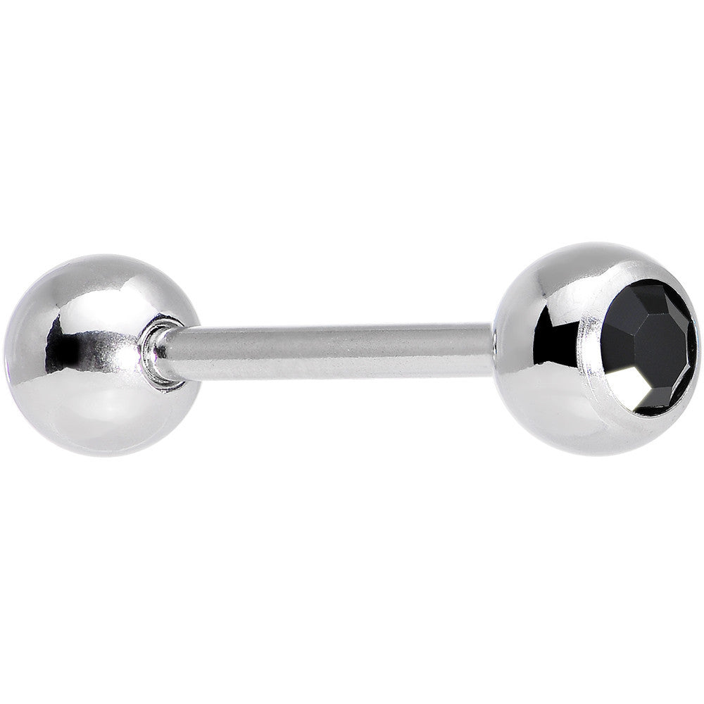 Jet Black Barbell Tongue Ring Created with Crystals